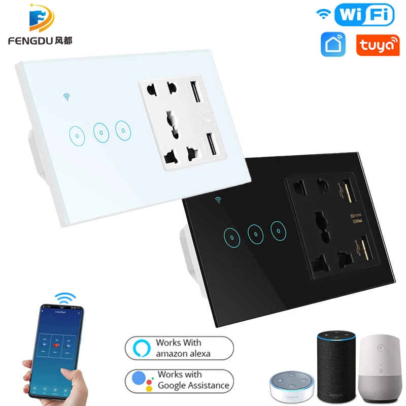 Smart Life APP Control EU/US/AU/UK Universal Electrical Socket Tuya Smart Switch WiFi Touch Remote Switch Light Google Home