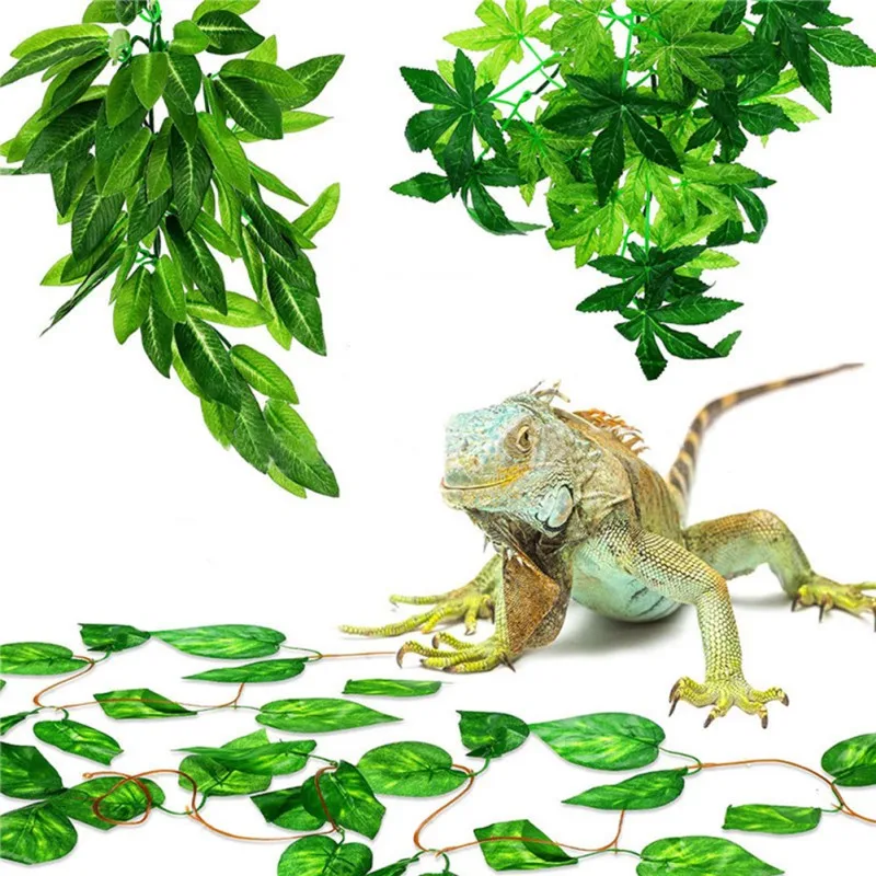 3PCS Plant Reptile Breed Box Scenery Simulation Artificial Plant Rattan Accessories for Chameleon,Snake,Gecko and Hermit Crabs