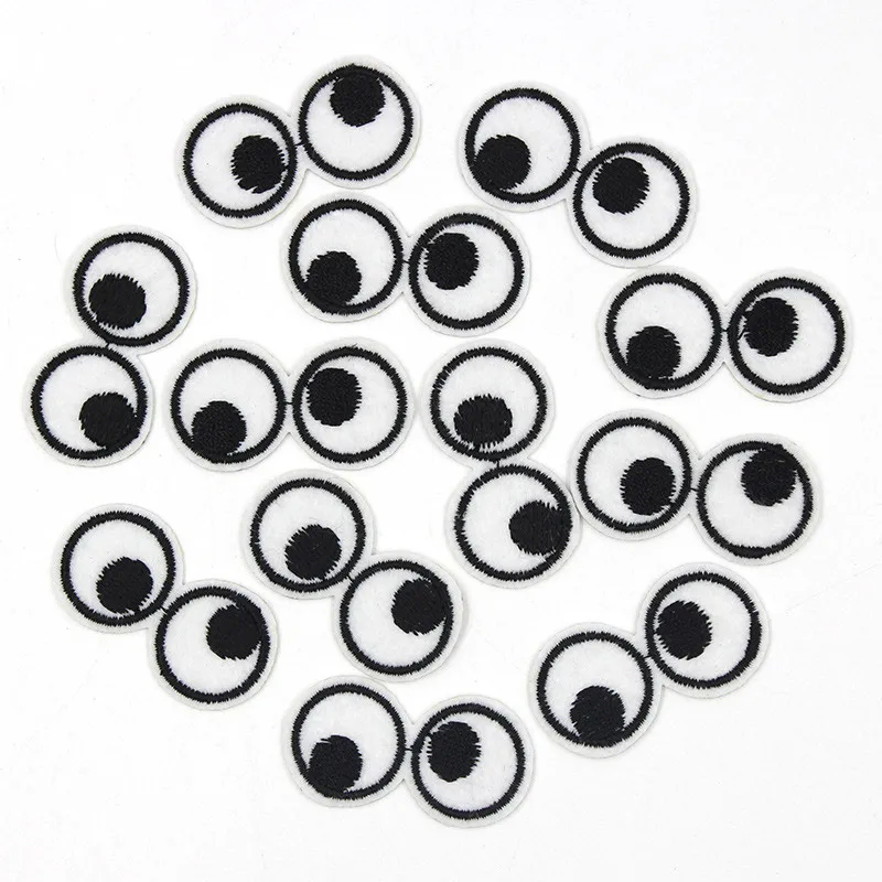 Cartoon 5pcs Eyes Embroidery Iron on Patches for Clothing Black White Appliques Shoes T-shirt Clothes Sticker Stripes Badge DIY