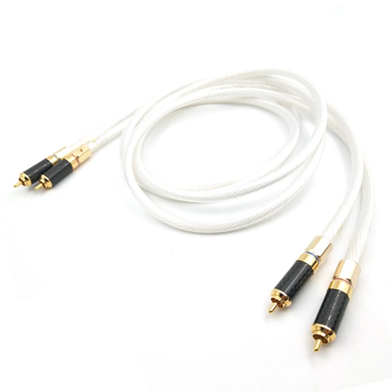 1pair 5N Silver plated OCC RCA Cable Analog Cable RCA Audio Cable Silver Plated for Home Theater DVD TV Amplifier CD