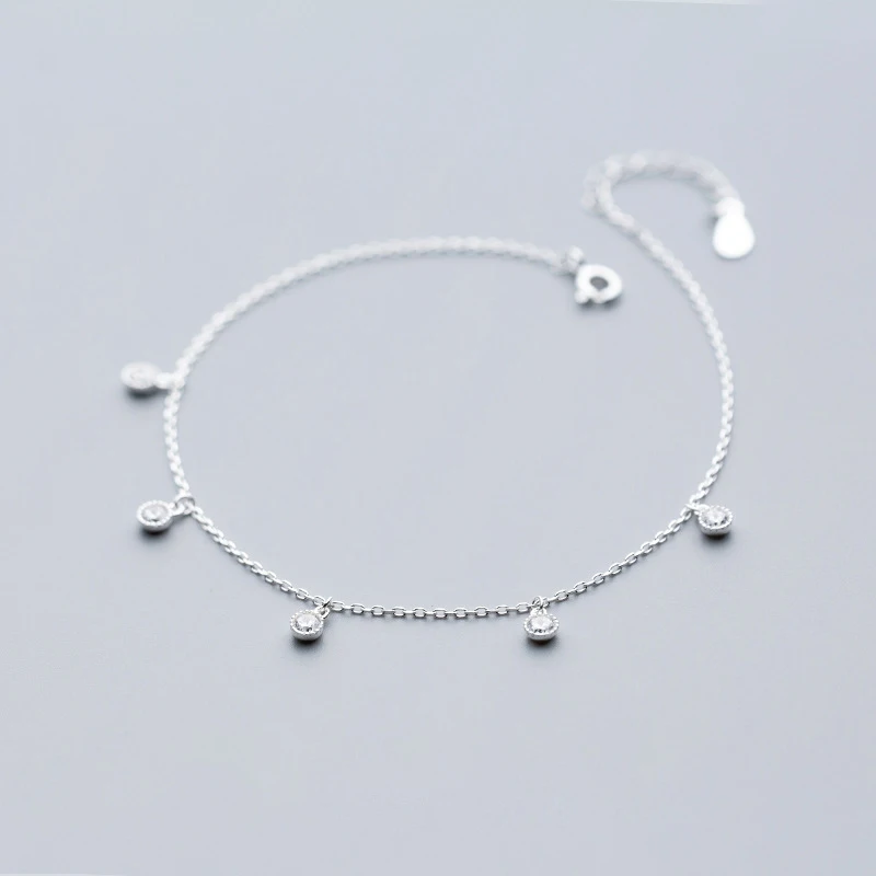 925 Sterling Silver O Chain Round Zircon Bobby Socks Anklet Leg Women Jewelry Female Ornament Fashion Decoration On Foot