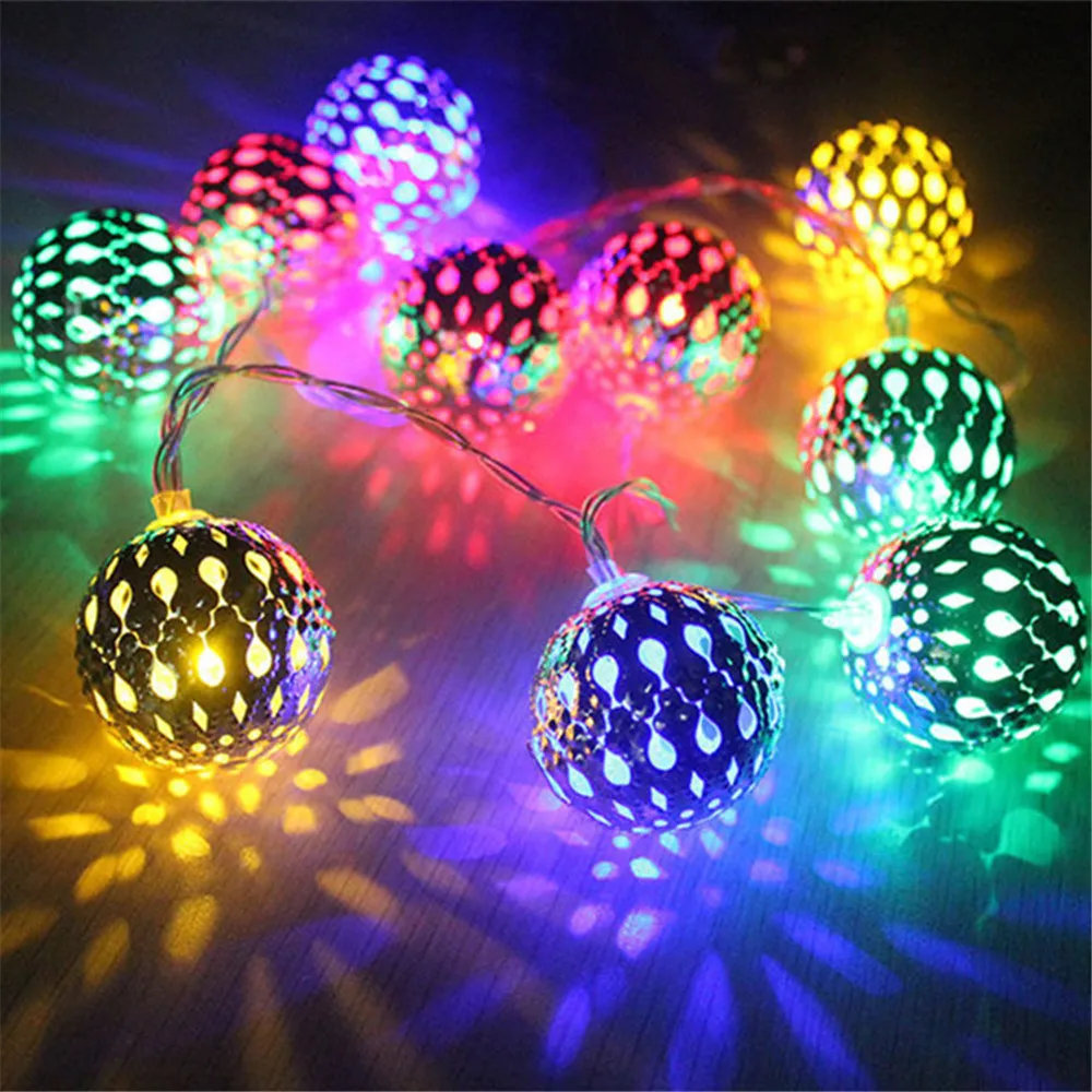 10/20/40/50leds Fairy Moroccan Hollow Metal Ball LED String Lights Battery Powered for Wedding Holiday Indoor Outdoor Decoration