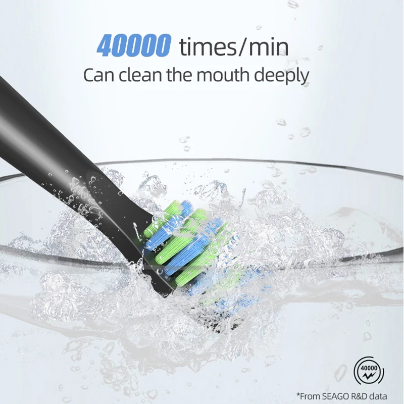 Seago Electric Toothbrush Rechargeable Sonic Vibrate 4 Clean Modes Waterproof Brushes Soft Bristle Portable Adult Timer Brush