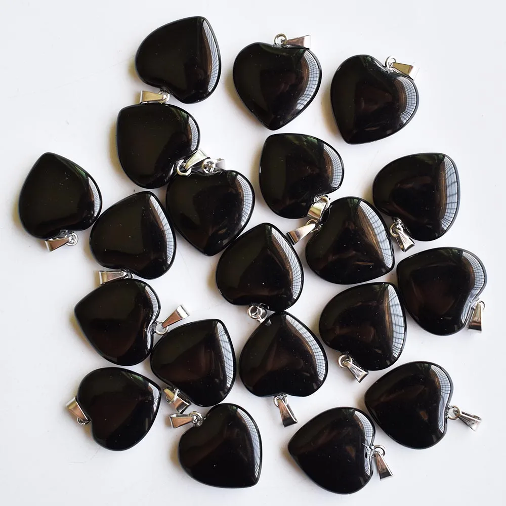 

Love Heart Stone Beads Pendants 20mm Wholesale Charms Natural Black Obsidian Stone For DIY Jewelry Making Women Gift