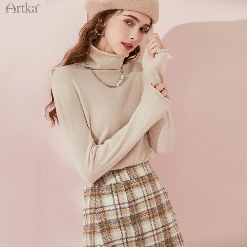 

ARTKA 2021 Winter New Women Knitwear 5 Color Elegant 100% Cashmere Soft Knitwear Turtleneck Cashmere Knitted Sweater SC10093D