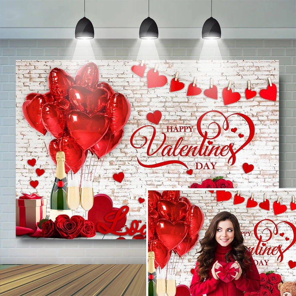 

Mocsicka Valentine's Day Party Banner Photo Decor Festival Props Red Balloons Beer Brick Wall Adult Child Photostudio Props