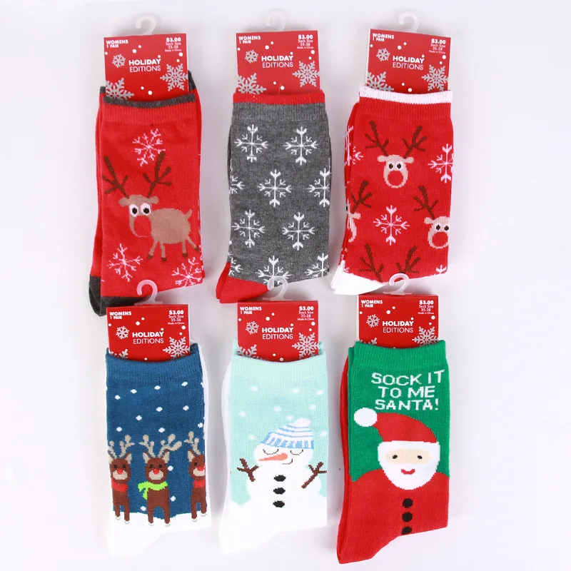 Christmas Socks Unisex Women Cartoon Cute Santa Claus Snowman Snowflake Winter Adult Hosiery Cotton Personality Socks Harajuku