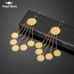 Muslim Gold Color Drop Earring for Women Girls Nigeria Islam Turkish Jewelry Gift with Pieces Tassel Coin Pendant Allah Earrings