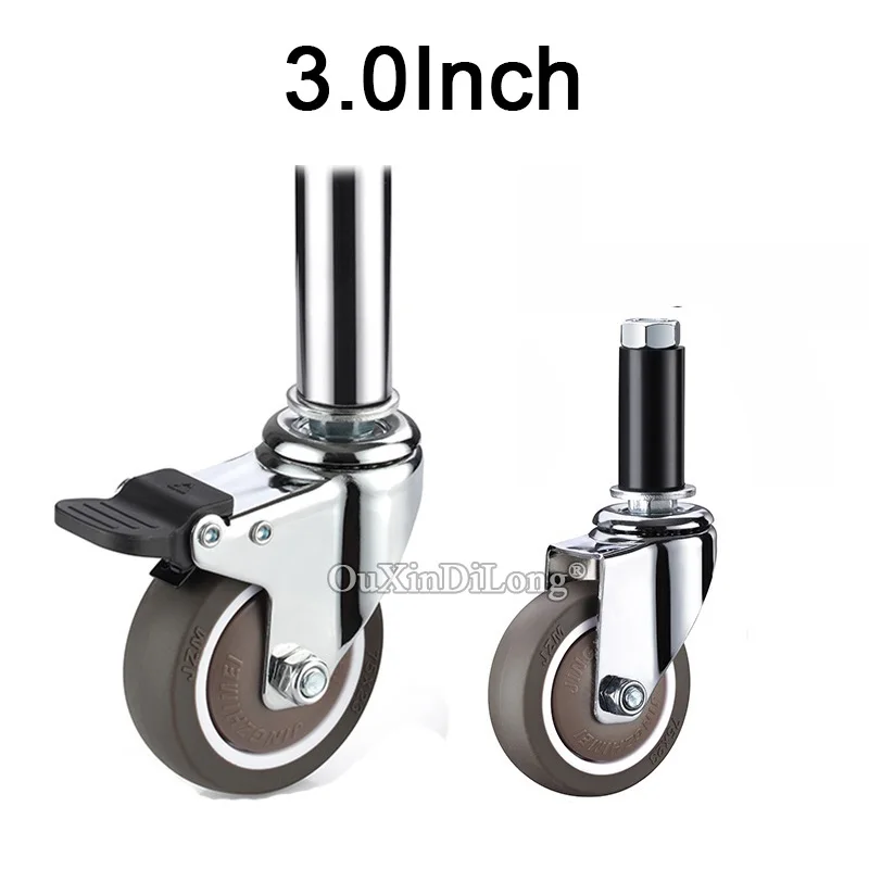 

4PCS 3.0Inch Heavy Duty Load 180KG Rubber Swivel Plunger Casters With Brake Mobile Wheels For Furniture Medical Equipment GF700