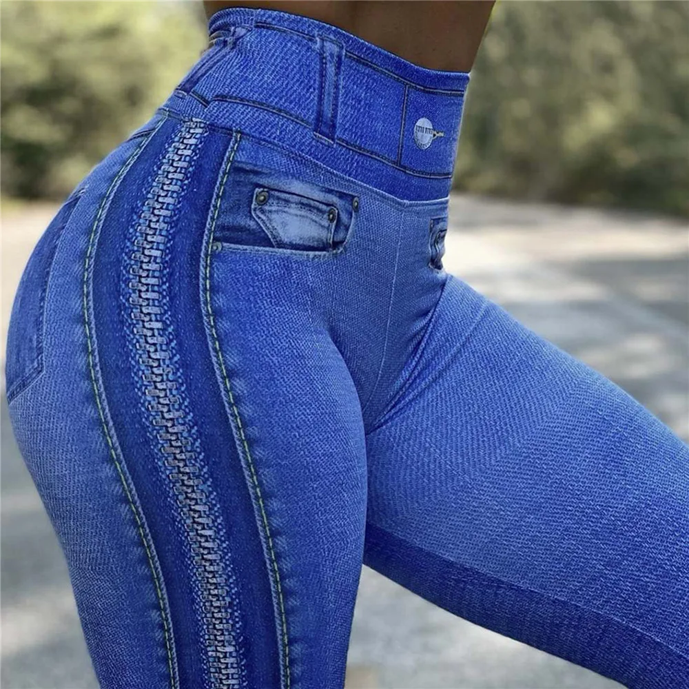 Fccexio Ripped Jeans 3D Print Vrouwen Broek Push Up Running Sport Leggings Slanke Broek Vrouwelijke Casual Broek Fitness Sexy Legging