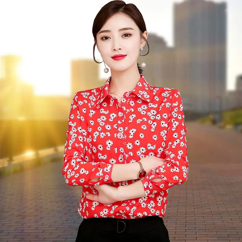 Little Daisy Floral Chiffon Shirt for Women, Long Sleeve, Printed Blouse, Korean Fashion, Bottom, Spring and Summer, New, 2023