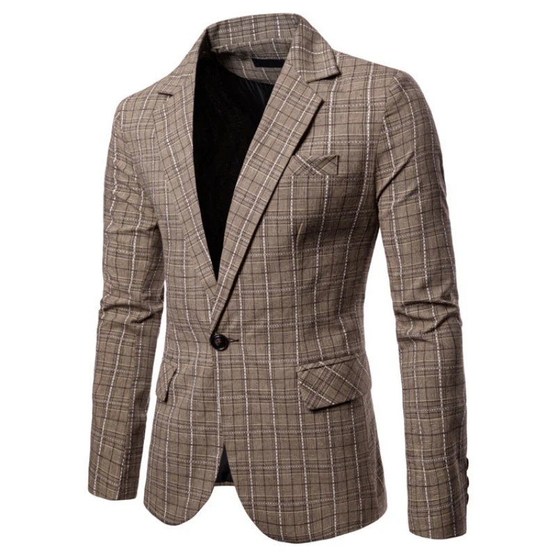 

European code men autumn and winter new leisure plaid suit suit jacket slim large size suit