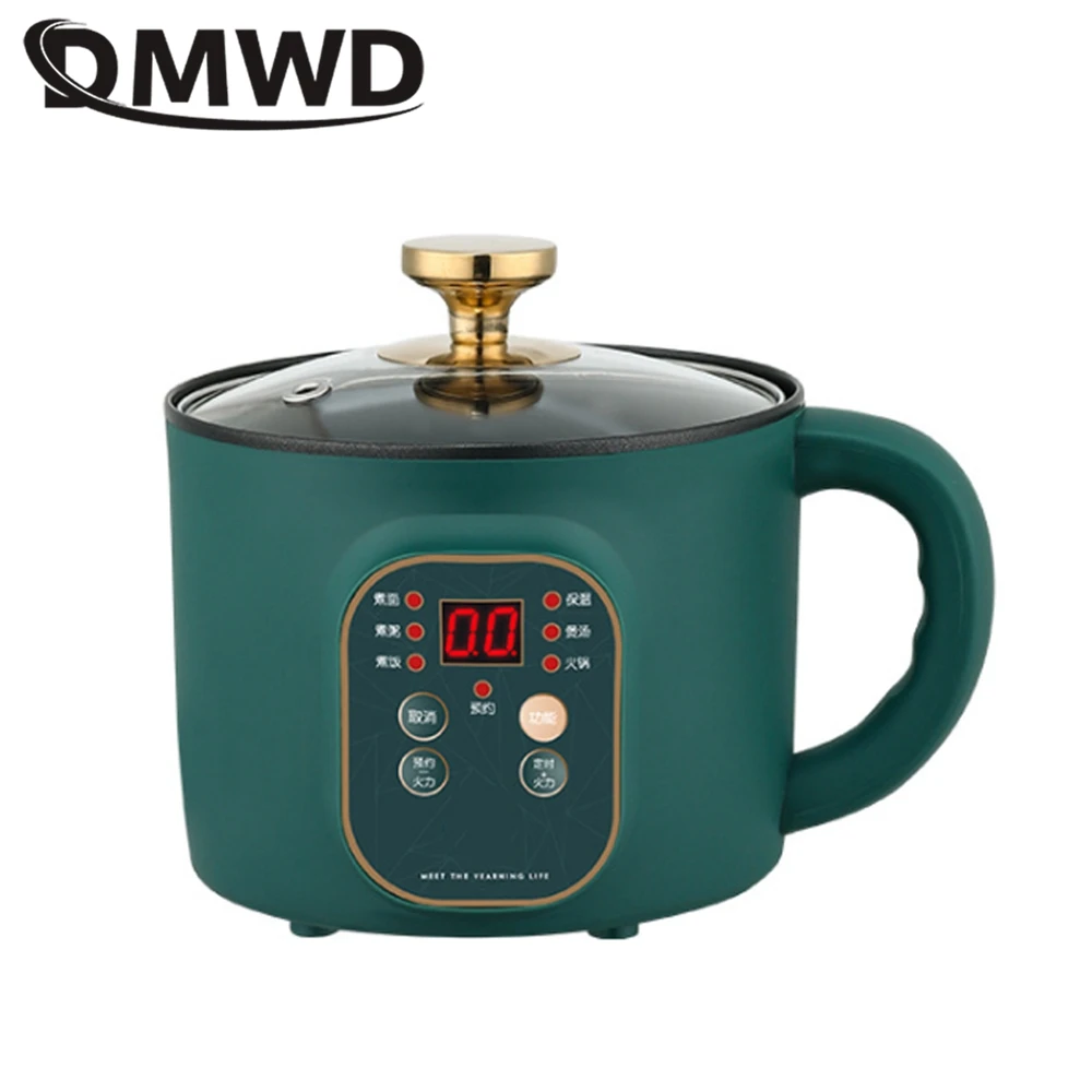 DMWD เครื่องทำอาหารไฟฟ้า1.7L หม้อหุงข้าว Mini ซุปหม้ออาหาร Steamer Multi-Function กระทะร้อนหม้อโจ๊ก Maker 110V 220V