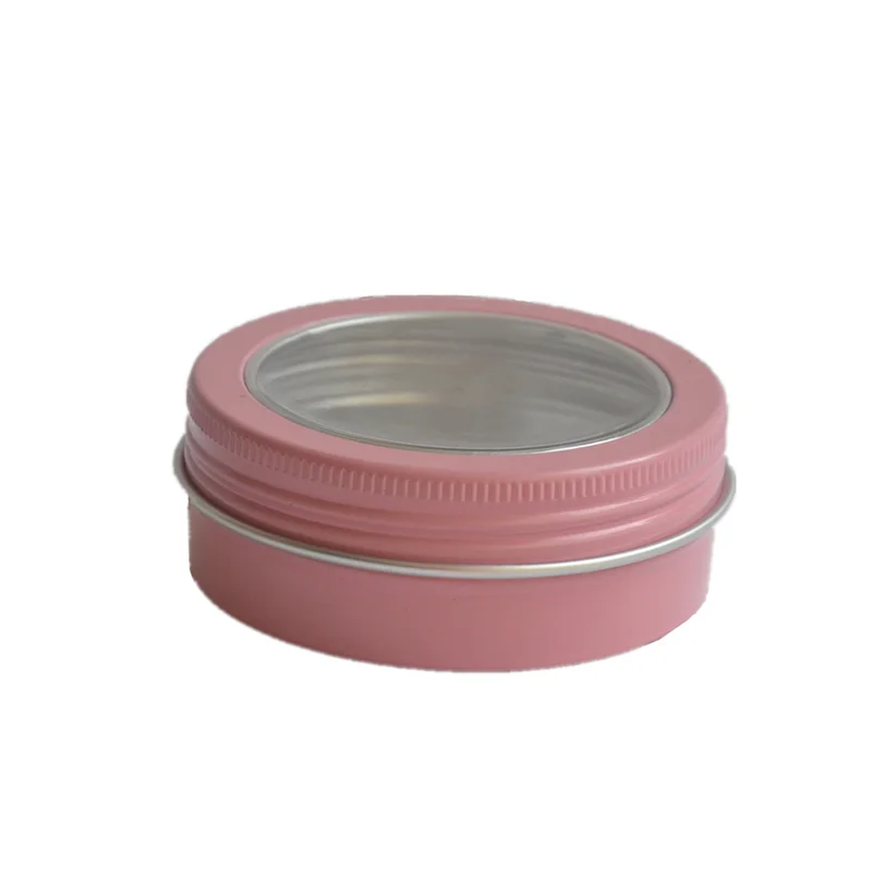 

Wholesale 50/100pcs 60g Aluminum Tins Cream Boxs Pink transparent display Threaded Aluminum Boxes Cosmetic Containers 68*27mm