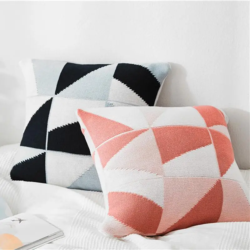 

Geometric Splice Cushion Cover Modern Fashion Woven Knitting Soft Throw Waist Pillow Throw Pillow Cover 2 color Sofa Home Decor