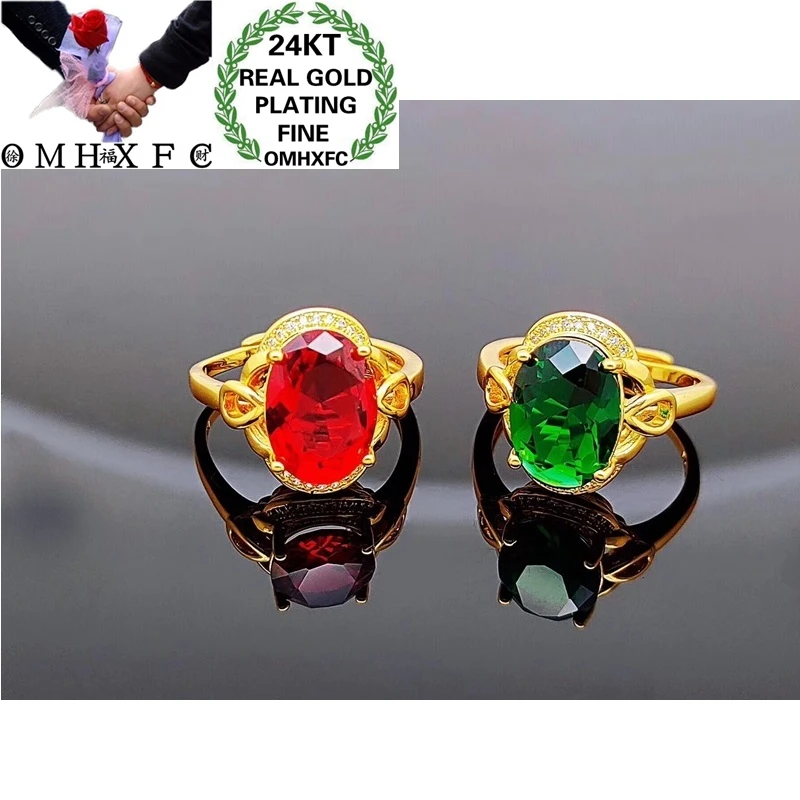 OMHXFC Jewelry Wholesale YM432 European Fashion Hot Fine Woman Girl Party Birthday Wedding Gift Oval AAA Zircon 24KT Gold Ring