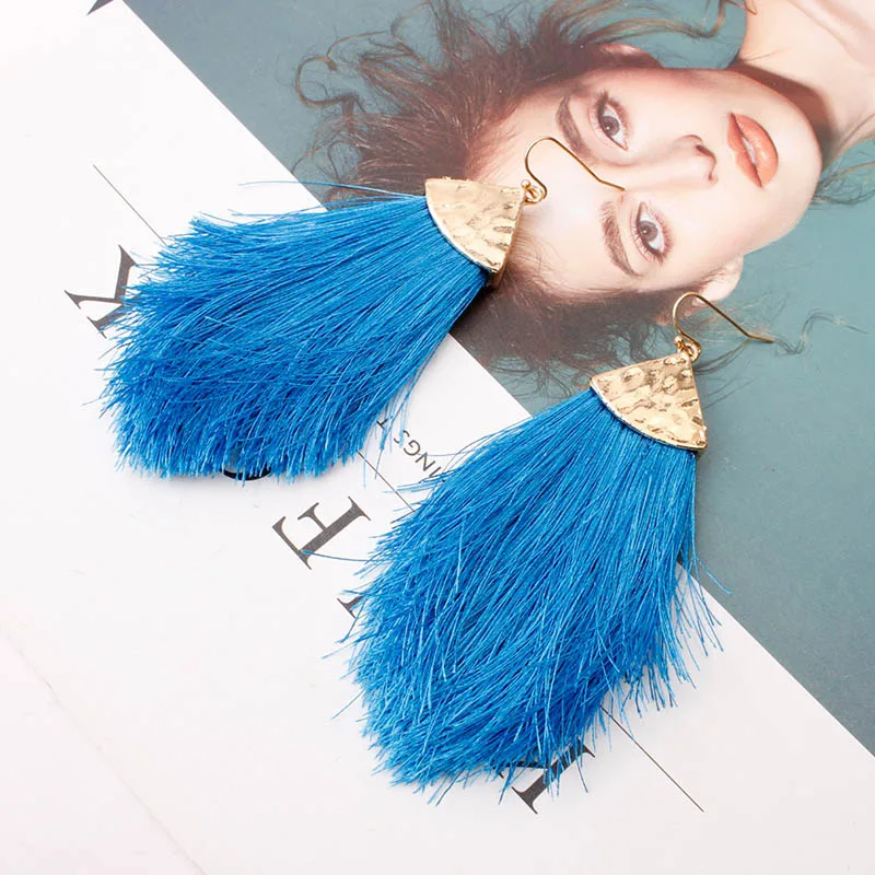 YGLCJ Fashion Big Handmade Tassel Earrings 2020 Fashion Bohemian Black Red 11 Color Long Pendant Retro Tassel Earrings Ladies