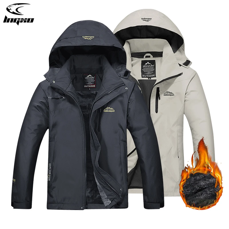 

LNGXO Winter Inner Fleece Waterproof Jacket Men Women Outdoor Windbreaker Hiking Camping Skiing Rain Jacket Thick Thermal Coat