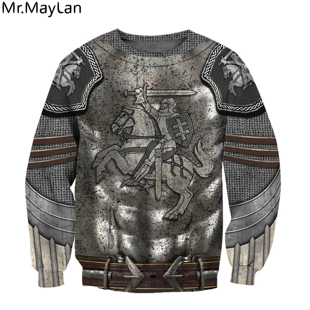 3D Printed Knight Medieval Armor Jacket Men/women Knights Templar Pullovers Hoodies Boys Vintage Streetwear Clothes Big Size 5XL