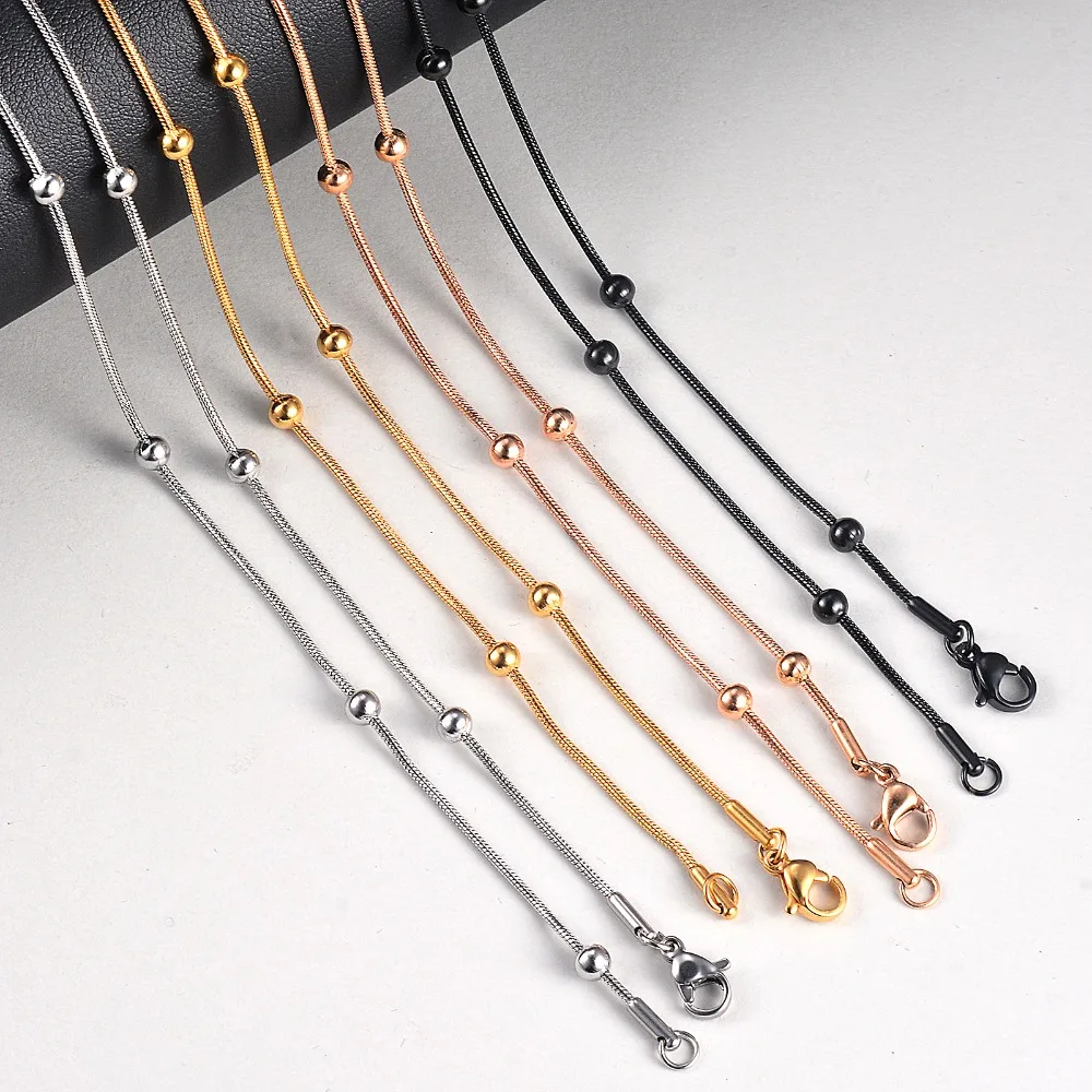 1 Stück, Breite 1,2 mm, Schlangenkette, runde Perlenkette & Gliederhalsketten, Schmuck, Edelstahl-Choker-Halskette für Damen, Collier – Detail 3