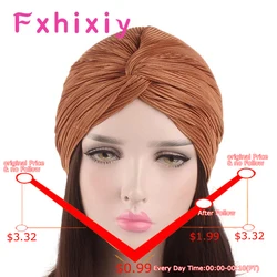 New Women Soft Turban Solid Bandana Sleep Cap Headwear Beanie Indian Pleated Hat Chemo Cancer Bonnet Hijab Wrap Head Cover