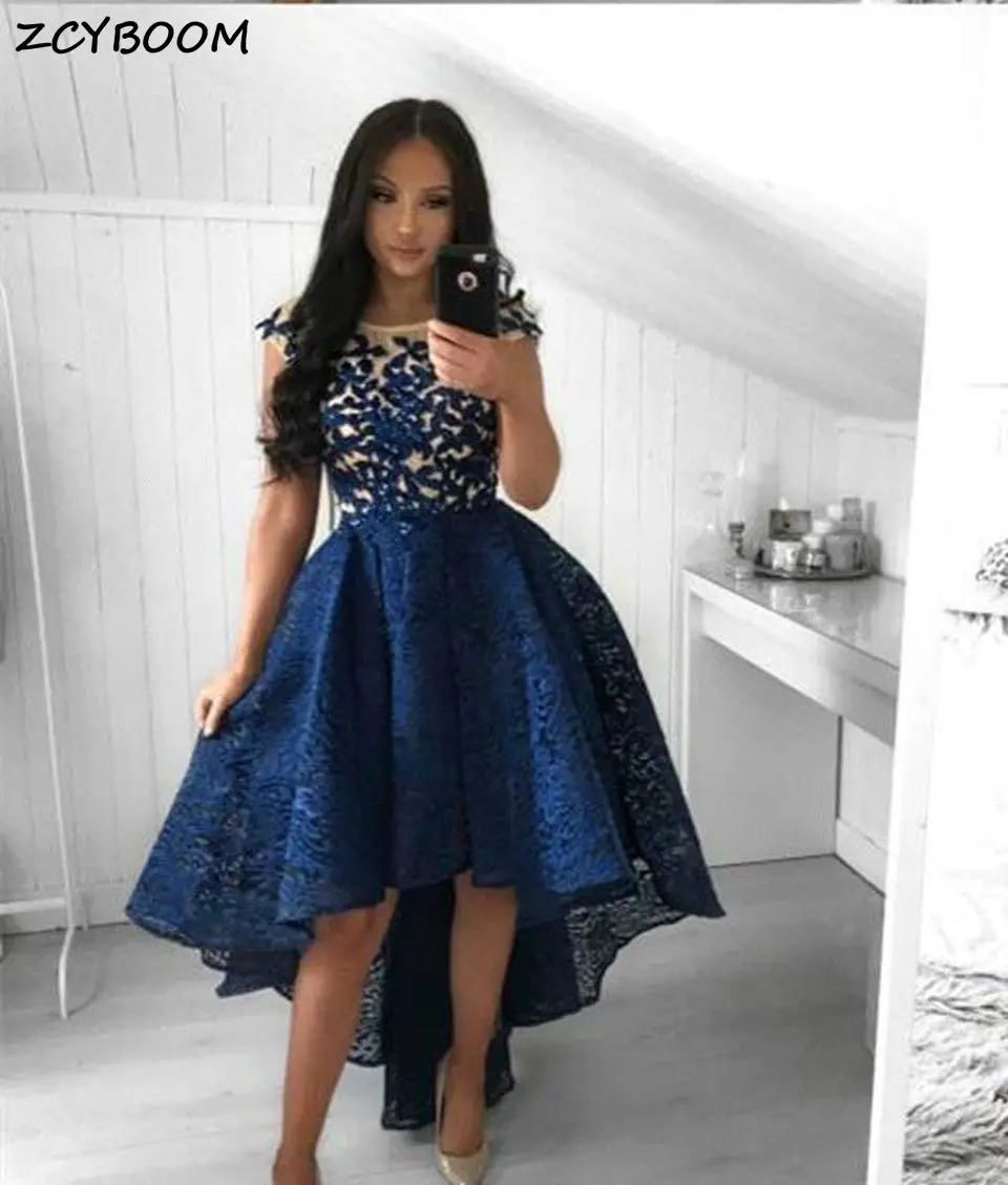 Korte Front Lange Back Lace Prom Jurk Marineblauw Avondjurken Vrouwen Formele Party 2023 Nieuwe Graduation Applicaties Robes De soiree