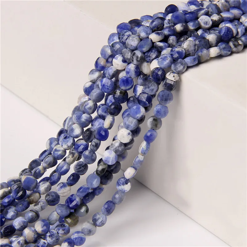 Faceted Coin Stone Beads Natural Quartzs Jaspers Round Flat Beads for Jewelry Making Craft Accessori DIY Bracelet Necklace 4/6mm