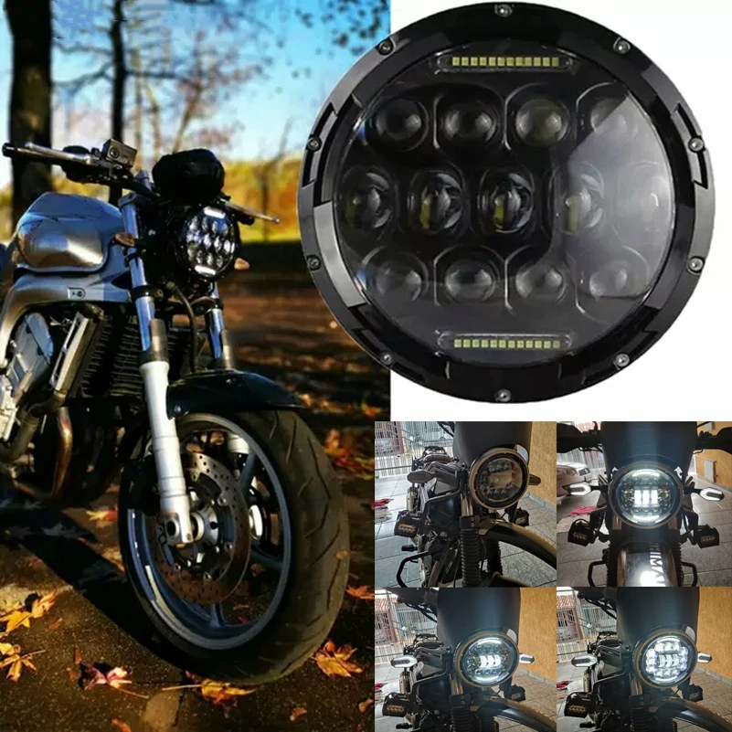 7Inch Round LED Motorcycle Headlight 40W 60W Hi/Low Beam White for Touring Ultra Classic Kawasaki Vulcan VN 500 750 800 900 1600