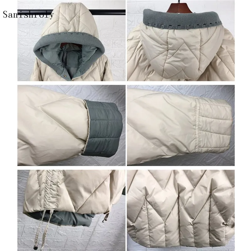 2021 cappotto con cappuccio Patchwork lavorato a maglia da donna Casual allentato caldo addensare 90% piumino d'anatra bianco Parka donna capispalla corti invernali