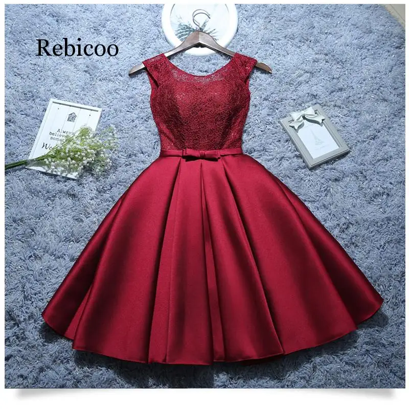 Satin Lace Wine Red Short White formal Dresses  New Homecoming celebration Dresses Robe Gray Party Formal Dress