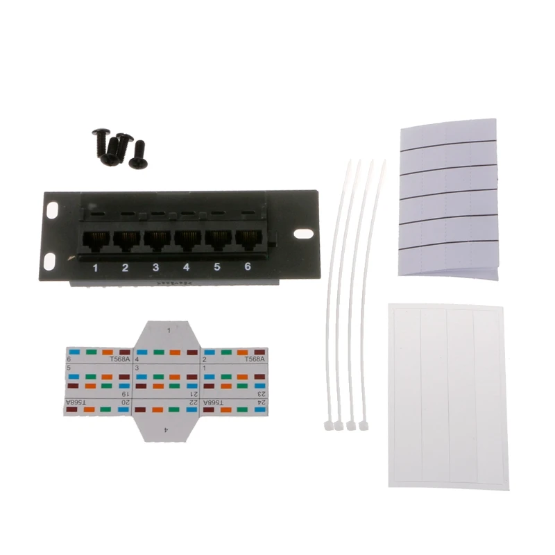 6 porty CAT5 CAT5E Panel krosowy RJ45 sieci wieszak montażu na ścianie uchwyt mocujący — zdjęcie 7