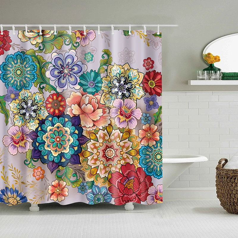 3D Flowers Pattern Shower Curtains Vintage Bath Curtain With Hooks Polyester Fabric Cloth Printing Curtain for Bathroom cortinas