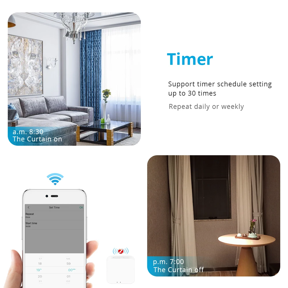 Zemismart Tuya Zigbee 3.0 Electric Curtain Motor with Customized Track RF Remote Control Alexa Google Home Voice Control Timer