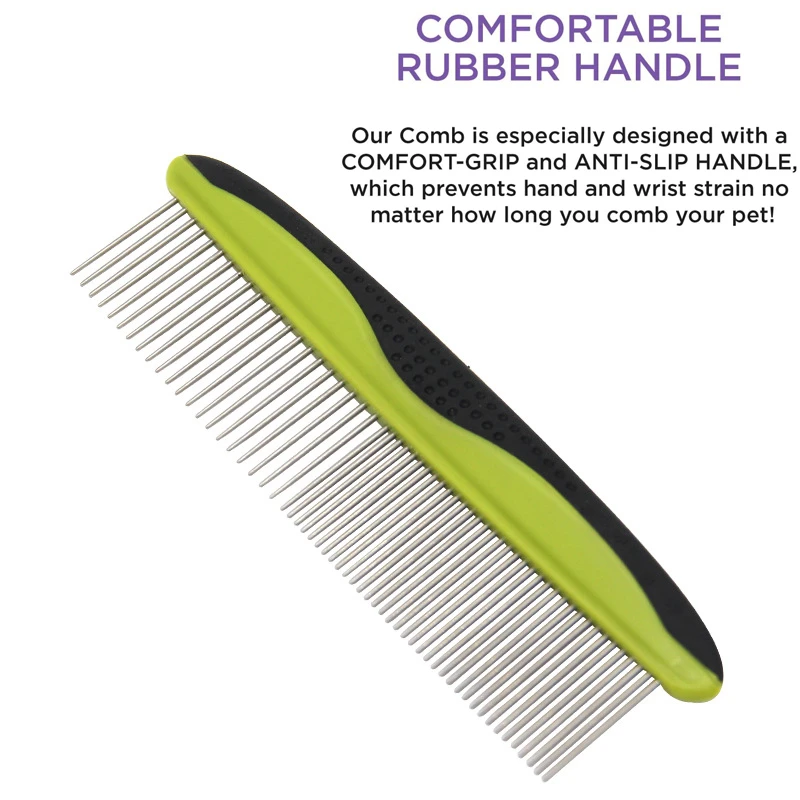 Benepaw Professional Stainless Steel Pet Comb Safe Round Teeth Anti-slip Puppy Dog Brush RemovesTangles Knots Loose Fur Dirt