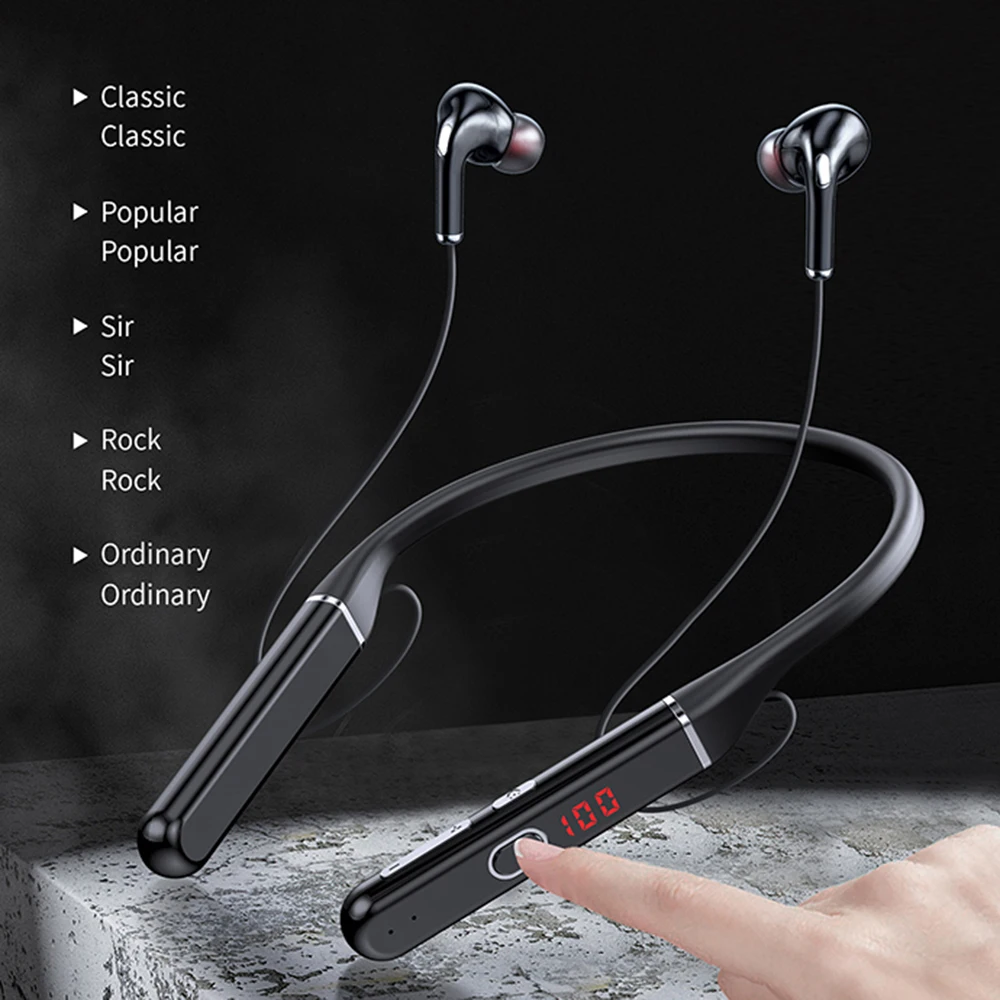 TWS 100 Hour Bluetooth-Compatible Earphones Stereo Wireless Headphones Magnetic Neckband Noise Cancelling Sports Running Headset