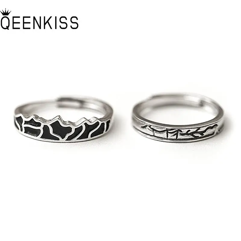 

QEENKISS RG6851 Fine Jewelry Wholesale Fashion Lovers Couple Birthday Wedding Gift Retro Round 925 Sterling Silver Open Ring