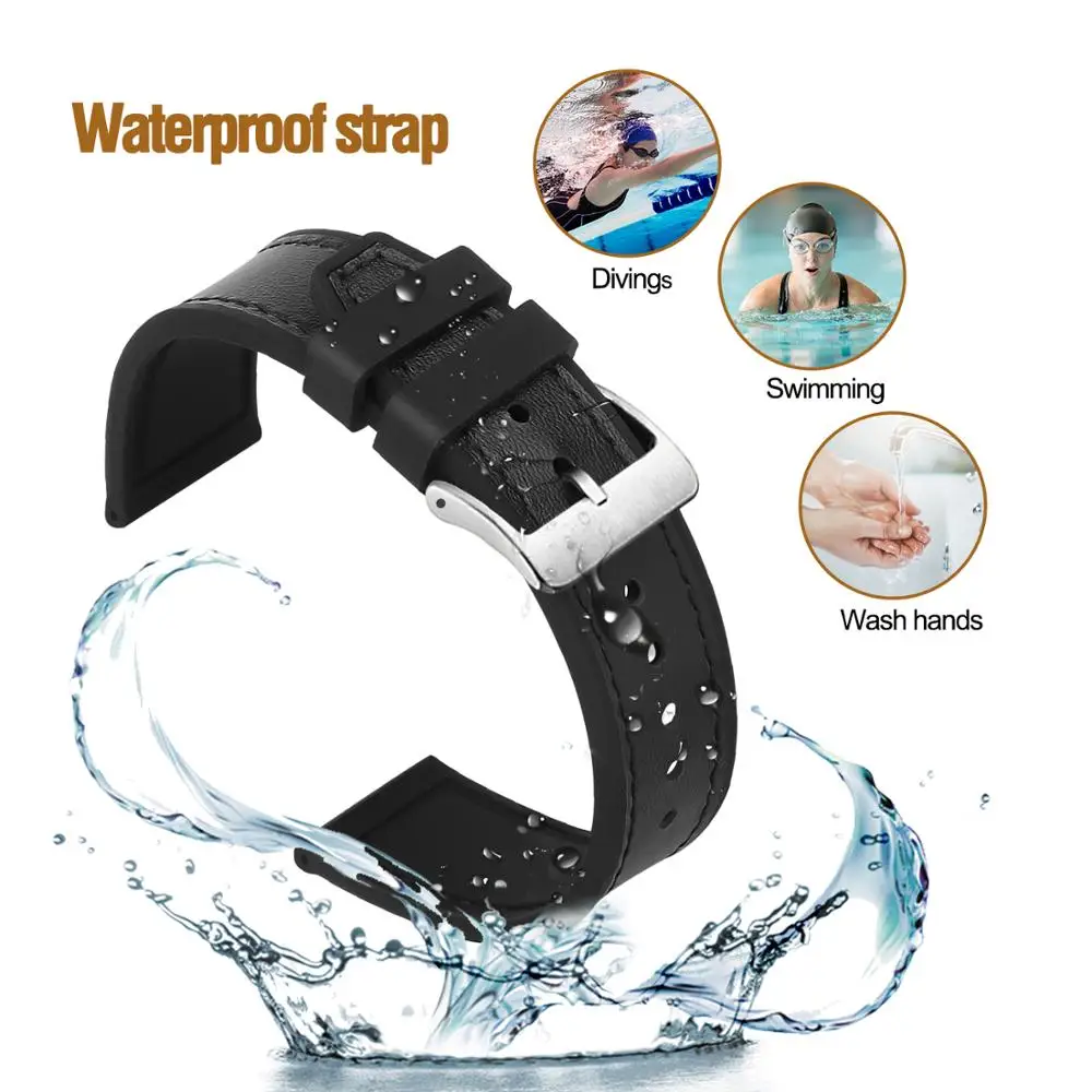 Hemsut Cowhide And Silicone Watch Strap Bracelet 18 20 22mm 24mm Men Women Waterproof Breathable Watch Straps