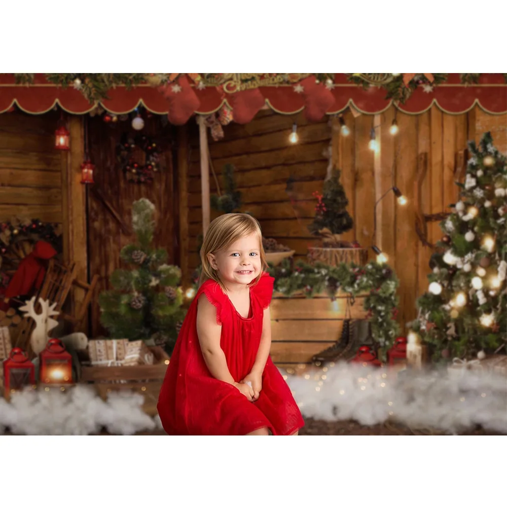 Fondo de Fotografía de Invierno, Fondo de pared de madera rústica de Feliz navidad, regalos, lámpara de luz, árbol de Navidad, fiesta familiar, sesión de fotos