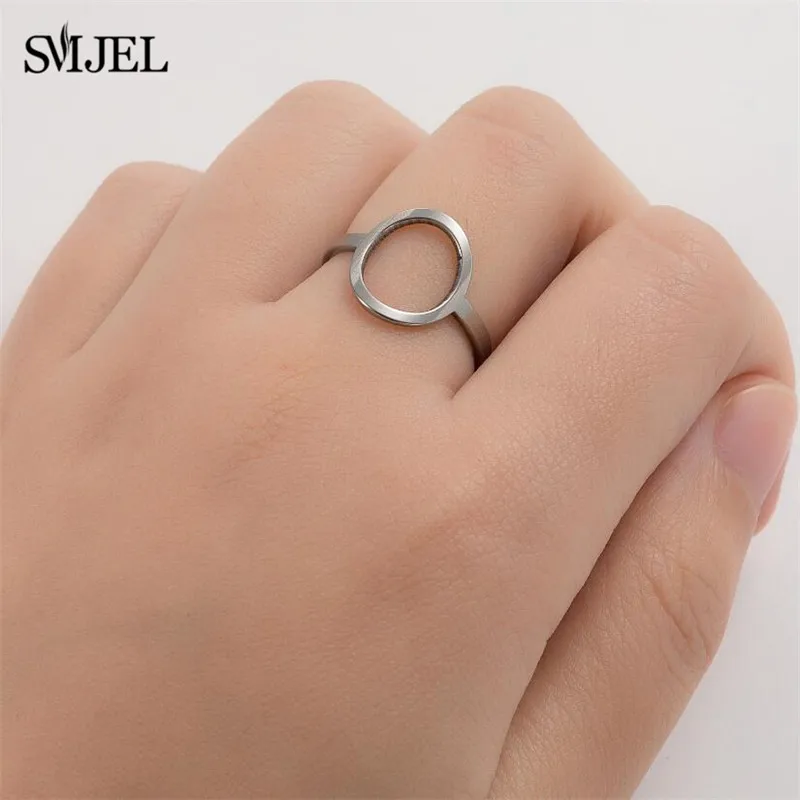 SMJEL Stainless Steel Rings for Women Trend Geometric Round Opening Adjustable Ring Stackable Midi Ringen Wedding Jewelry 2025