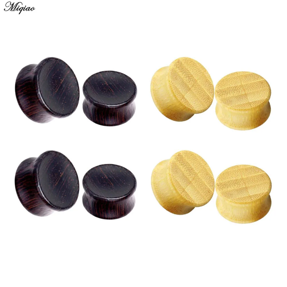 Miqiao 2pcs Fashion Ear Plugs Wood Flesh Tunnels Solid Bamboo Ear Gauges 6-22mm Body Piercing Jewelry New