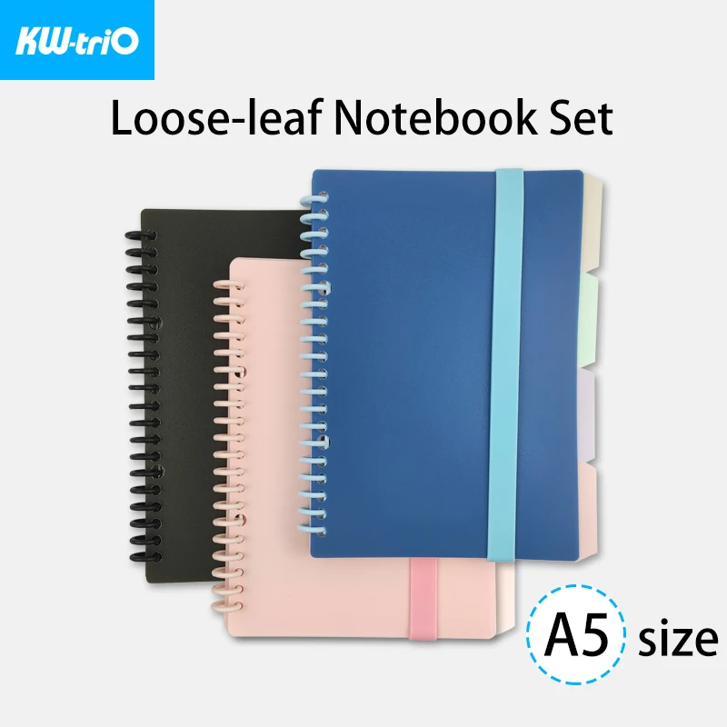 KW-triO A5 Loose-leaf Notebook Dot Grid Inner Page 60 Sheets Elastic Strap Divider Page Diary Planner Binder School Accessories