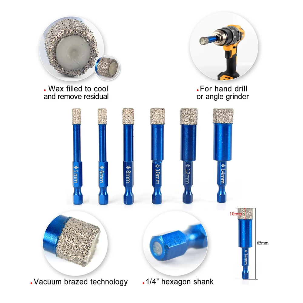 Raizi 1pc 1/4 "shank o M14 sega a tazza con rivestimento diamantato punta da trapano codolo esagonale per foratura di vetro per piastrelle di ceramica di marmo di granito