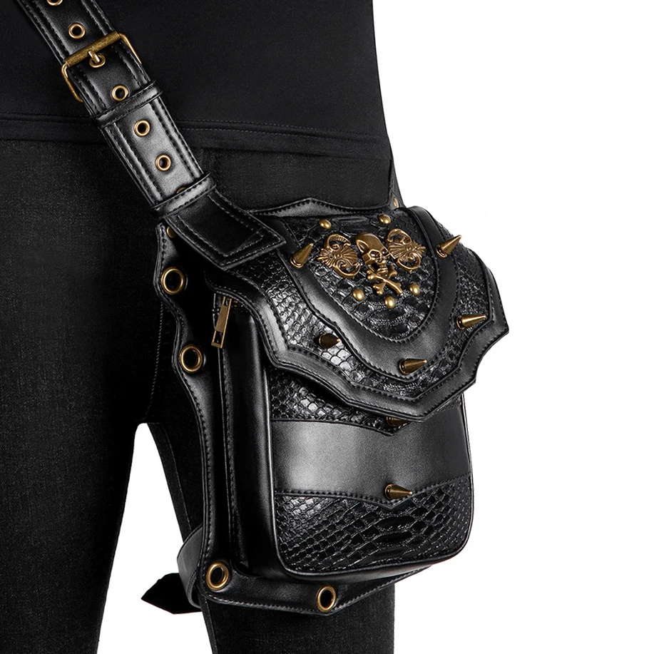 2021 Women Small Chain Bag Steampunk Retro Skull Locomotive Bags Lady Shoulder Messenger Purse for Female Rivet Biker Waist Bag