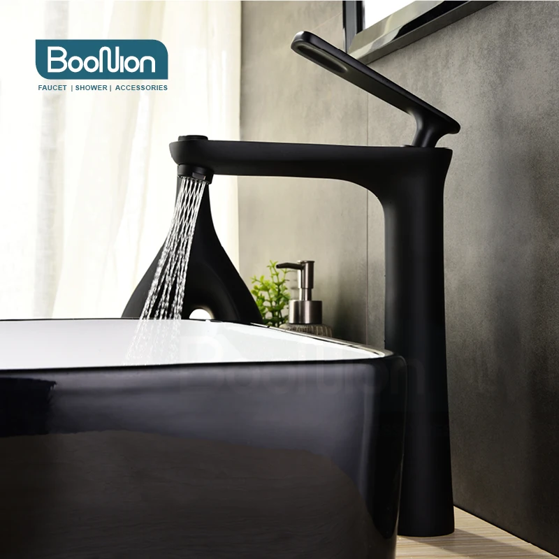 

Boonion brass basin mixer Dumb Black bathroom tap single handle hot & cold single hole simple style