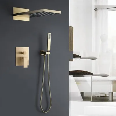 Luxury Brushed gold brass shower mixer faucet bathroom cold hot water three functions shower faucet set