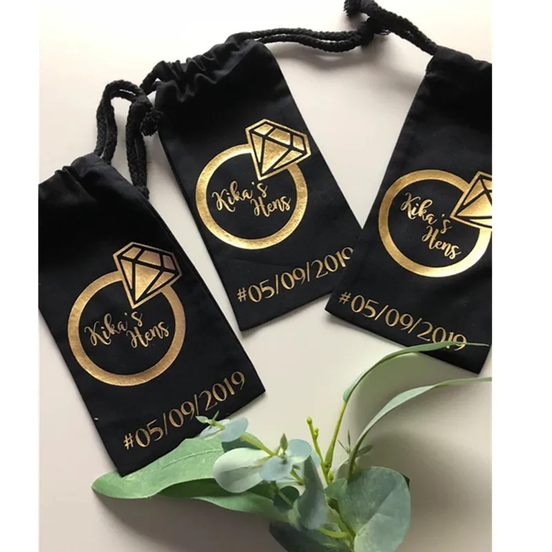 

50pcs Custom Bride Squad Bag Personalized Hens Favor Bag Survival bag Bachelorette Party Black and Gold Wedding Mini Gift Bag