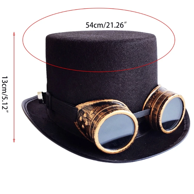 Vintage Black Steampunk Top Hat Gear Glasses Punk Hat Gothic HeadWear Holiday Party Decoration Hat Halloween Accessories