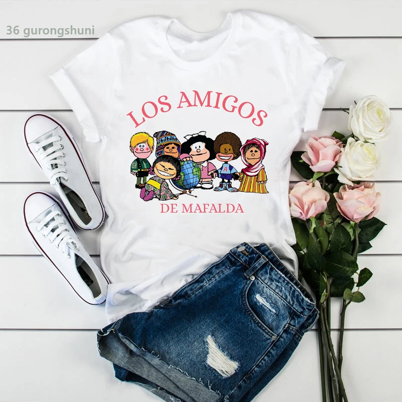 newly cartoon Mafalda t-shirt women Harajuku alphabet print short sleeve femme t shirt  Harajuku tshirt femme tumblr tops