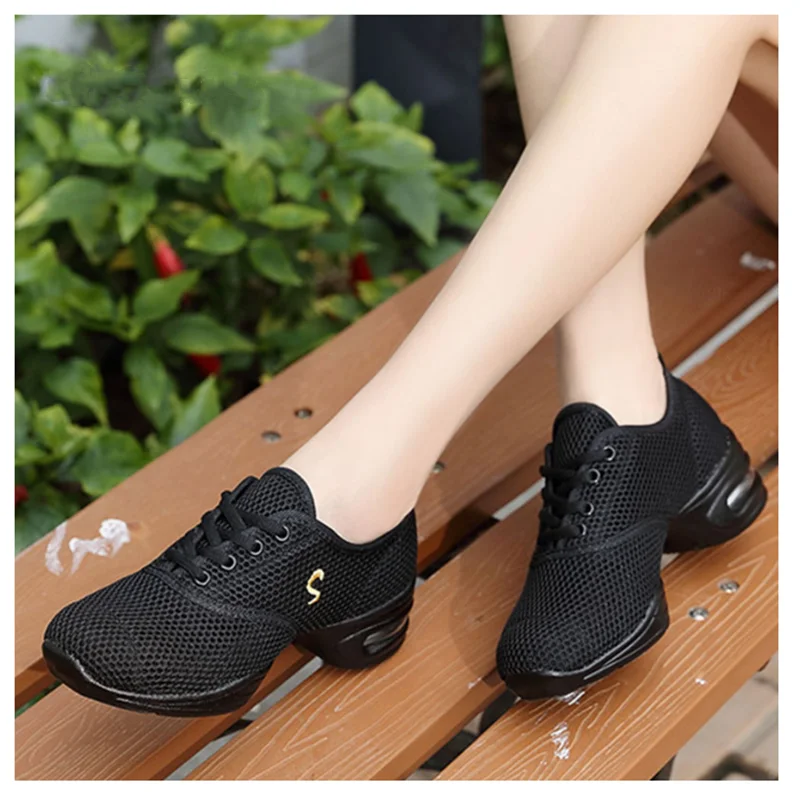 

Modern Jazz Dance Sneakers Women Breathable Mesh Lace Up Dancing Practice Shoes Cushioning Lightweight Fitness Trainers