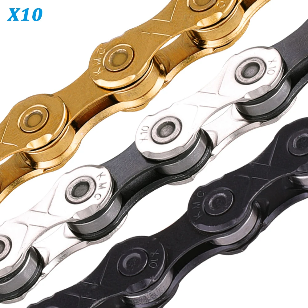 KMC 10 Speed MTB Road Bike Chain X10 X10EL X10SL 10V Bicycle Chains Extra Light Gold Silver Race Rustproof Chain 116/118 Links